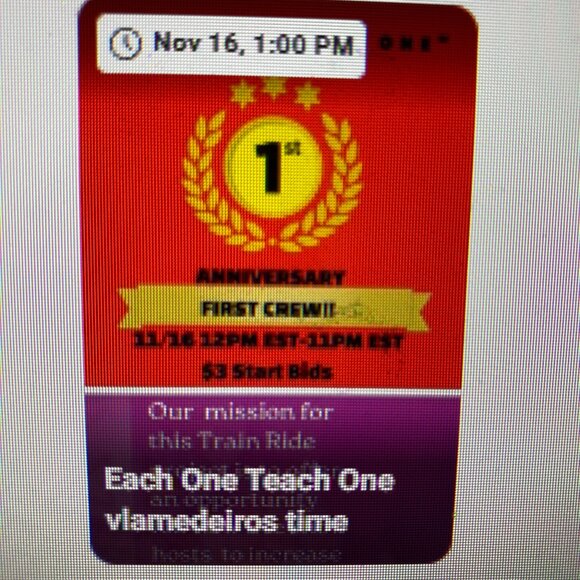 Nov. 16, Each One Teach One train $3 starts - Picture 1 of 4
